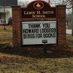 Howard Lodge Bikes for Books sign 060614